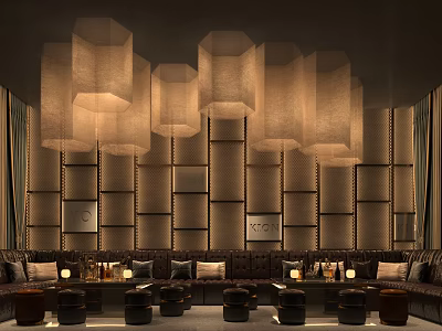 Modern Luxury KTV Interior Design With Fabric Pendant Lights And Comfortable Sofa Seating 3d model
