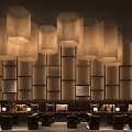 Modern Luxury KTV Interior Design With Fabric Pendant Lights And Comfortable Sofa Seating