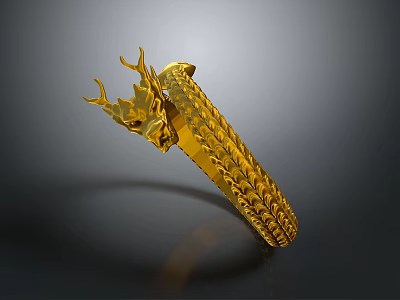 Golden Dragon Shaped Sculpture Bracelet With Intricate Scaled Texture Design 3d model