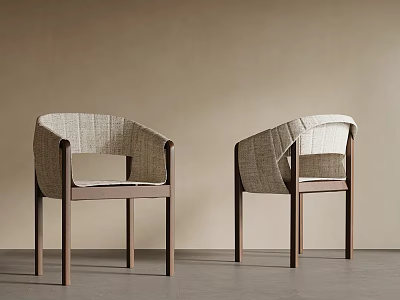 Modern Minimalist Solid Wood Linen Upholstered Comfortable Armchair For Home Dining And Living Space 3d model