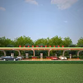 Charging Station with Canopy Green Trees and Cars Charging in Grass Area