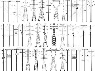 Roadside Power Facilities Including Electric Poles And High Voltage Towers With Various Designs 3d model