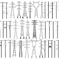 Roadside Power Facilities Including Electric Poles And High Voltage Towers With Various Designs
