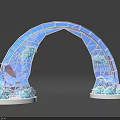 Transparent Glass Archway With Geometric Patterns And Blue Decorative Bases 3d model