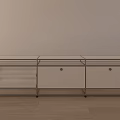 Modern TV Stand With Metal Frame White Cabinet And Open Storage Shelves