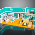 Cartoon Style Room Interior With Kitchen Living Area Stairs And Colorful Furniture