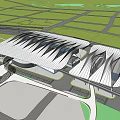 Modern Large Building With Unique Streamlined White Roof Design And Green Lawns