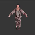 3D Model Character In Red Gray Jacket Standing With Arms Outstretched On White Background