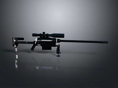 Black Sniper Rifle With Scope And Bipod On Smooth Black Surface With Gray Gradient Background 3d model