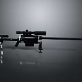 Black Sniper Rifle With Scope And Bipod On Smooth Black Surface With Gray Gradient Background