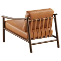 Modern Brown Leather Accent Chair With Wooden Armrest And Sturdy Frame Design