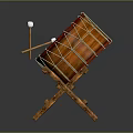 Handcrafted Wooden Drum With White Leather Drumhead And Brown Wooden Stand For Daily Household Use