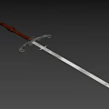 Historical Sword With Leather Wrapped Hilt And Intricate Metal Guard Design