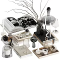 Stylish Decorative Ornament Set with Open Book Twigs Vase Candles Wine Glasses and Trays