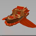 Red Chinese Traditional Architecture Styled Spacecraft With Multi Layered Pavilion Design For Cosmic Exploration