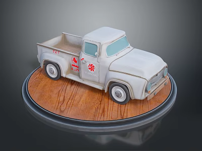 Vintage White Truck Model With Red Cross Symbol On Wooden Base 3d model