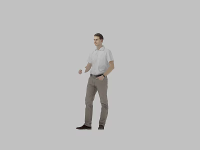 Man in White Shirt and Khaki Pants Standing with Hand in Pocket Against Gray Background 3d model