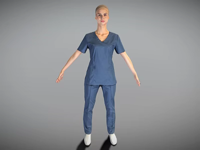 Woman In Blue Scrub Suit Standing With Arms Slightly Extended 3d model