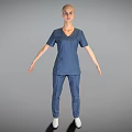 Woman In Blue Scrub Suit Standing With Arms Slightly Extended