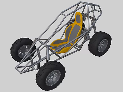 Off Road Buggy Frame With Yellow Seat Grey Metal Structure And Four Large Tires 3d model
