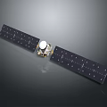 Animated Cartoon Satellite Scene With Solar Panels And Main Body In Space