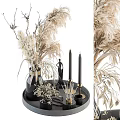 Modern Decorative Ornament Set With Dried Pampas Grass Candles And Figurine On Tray