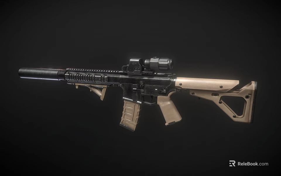 Tactical Rifle With Black And Tan Finish Optic Sight And Modular Rail System 3d model 