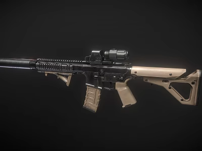 Tactical Rifle With Black And Tan Finish Optic Sight And Modular Rail System 3d model