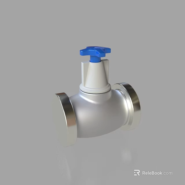 Silver Pipeline Valve With Blue Control Knob And Metallic Body Structure 3d model 