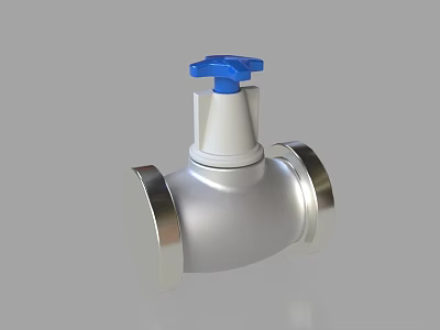 Silver Pipeline Valve With Blue Control Knob And Metallic Body Structure 3d model