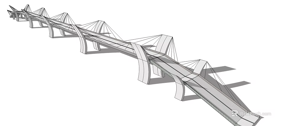 Modern Arch Bridge Design With Cable Stays And Sleek Structural Lines 3d model 