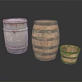 Vintage Wooden Barrels In Different Sizes For Home Storage Use