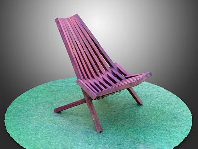 Wooden Lounge Chair on Green Circular Mat with Gray Background 3d model