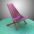 Wooden Lounge Chair on Green Circular Mat with Gray Background
