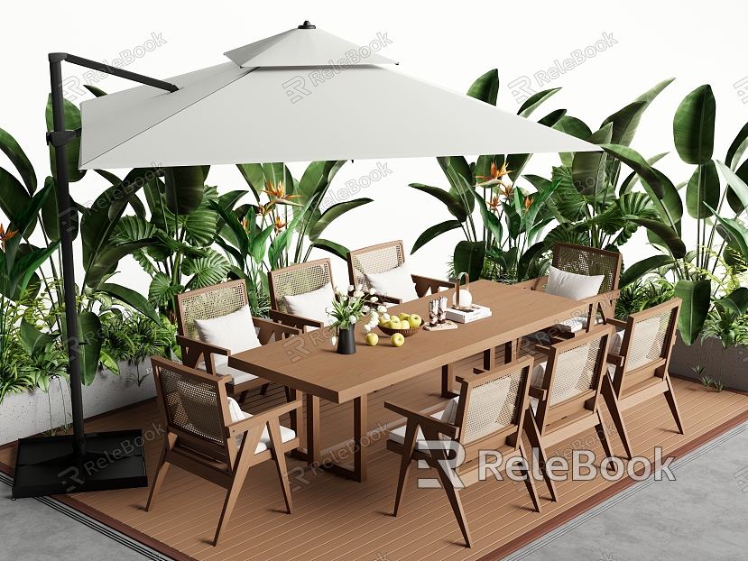 Modern courtyard outdoor table and chair combination leisure table and chair plant combination parasol model