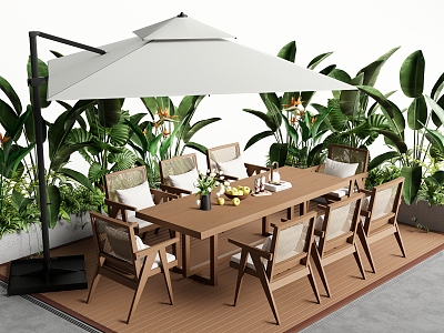 Modern courtyard outdoor table and chair combination leisure table and chair plant combination parasol model