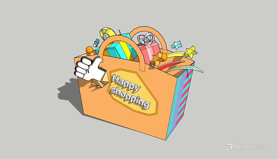 Vibrant Photo Check In Spot Featuring Shopping Bag With Gifts Happy Shopping Sign And Decorations 3d model 