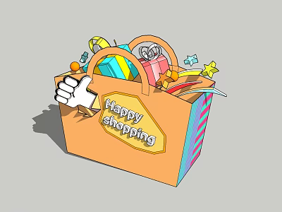 Vibrant Photo Check In Spot Featuring Shopping Bag With Gifts Happy Shopping Sign And Decorations 3d model
