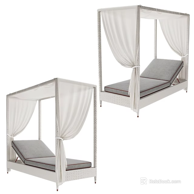 Elegant Modern Canopy Hanging Chair Design With White Curtains And Gray Cushions 3d model 