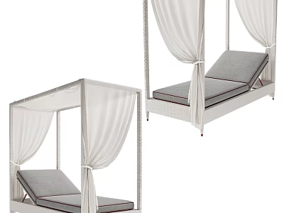 Elegant Modern Canopy Hanging Chair Design With White Curtains And Gray Cushions 3d model