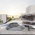 Modern Sales Office Building with Surrounding Trees Curved Walkway and Water Feature