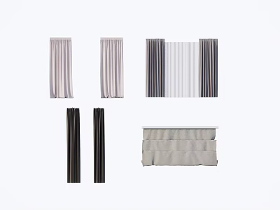 Stylish Modern Curtains With Pleated And Striped Designs In Gray White Black 3d model