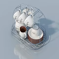 Metal Dish Drying Rack With White Patterned Cups Brown Mug And Plates 3d model