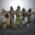 Tactical Military Characters In Various Camouflage Uniforms With Helmets Masks And Assault Rifles Posing