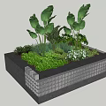 Garden Tree Planter With Brick Stone Structure And Lush Green Plants 3d model