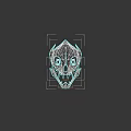 White Skull Icon Design With Sharp Teeth And Spooky Eyes On Black Background
