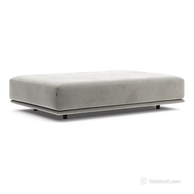 Modern Gray Upholstered Sofa Stool With Black Legs For Living Room 3d model 