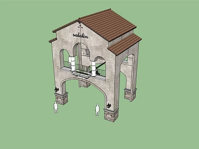 Classic Arched Architectural Portico With Brown Tile Roof Stone Columns And Steps 3d model