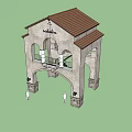 Classic Arched Architectural Portico With Brown Tile Roof Stone Columns And Steps