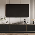 Modern TV Stand With Wall Mounted TV Vase Table Lamp And Decorative Items